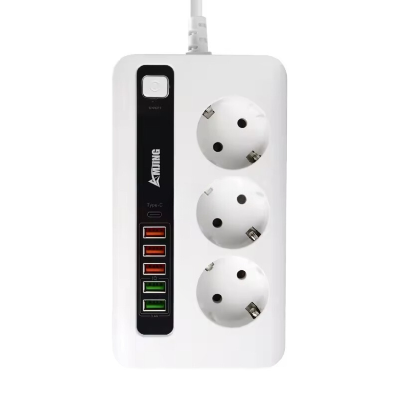 Мережевий фільтр BKL-04 5 USB + 1 Type-C, 100-250V, 10А, 3 розетки, білий