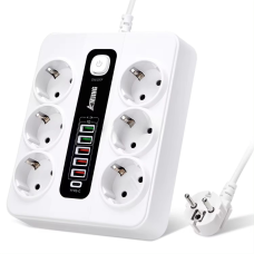 Мережевий фільтр BKL-11 5 USB + 1 Type-C, 100-250V, 10А, 6 розеток, білий