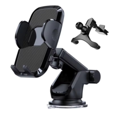 Автомобільний тримач, з присоскою та кріпленням на повітропровід для телефона JС04, чорний