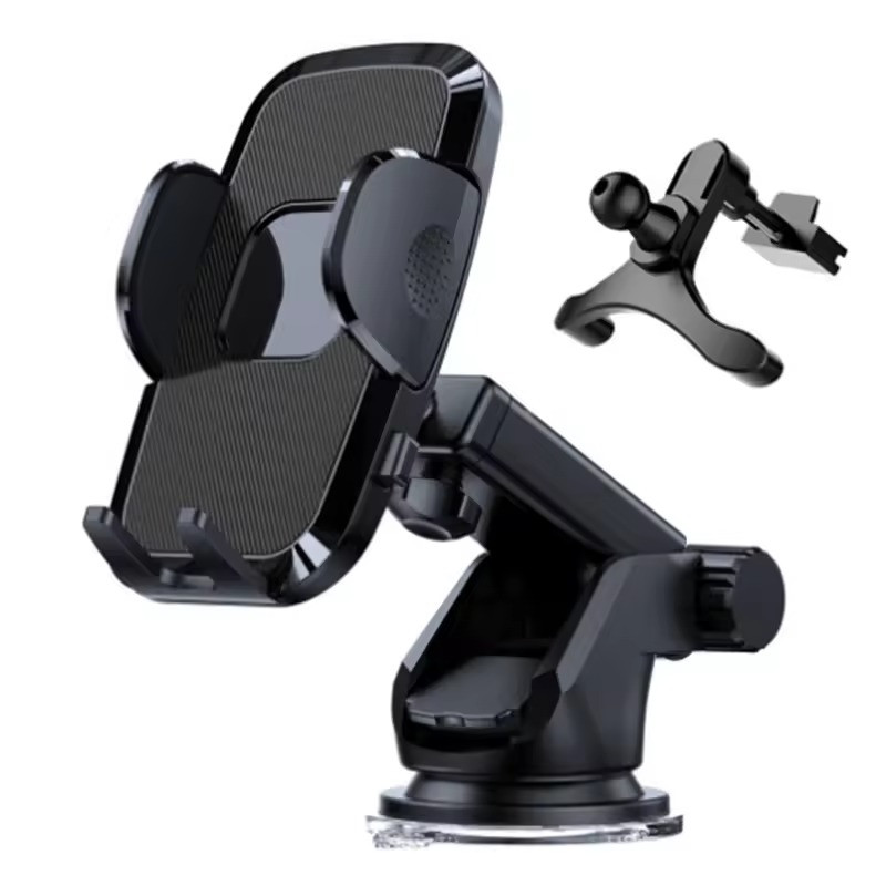 Автомобільний тримач, з присоскою та кріпленням на повітропровід для телефона JС04, чорний