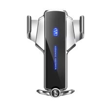 Автотримач для телефона з вбудованим акумулятором і бездротовою зарядкою 15W JP9, Type-C, сріблястий