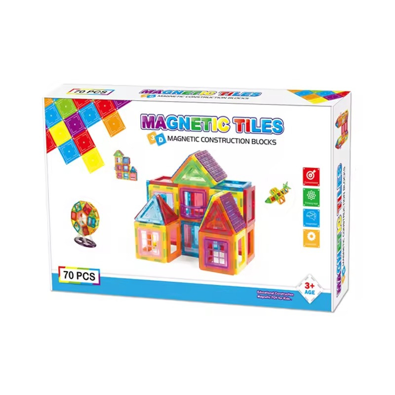 Конструктор магнітний різнокольоровий дитячий на 70 деталей