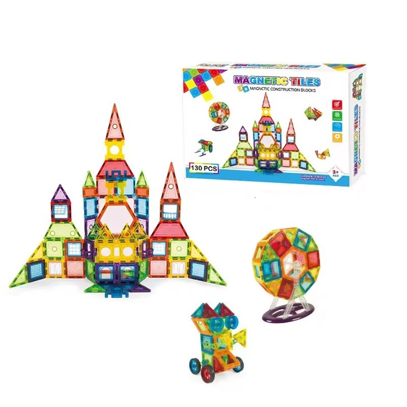 Конструктор магнітний різнокольоровий дитячий на 130 деталей
