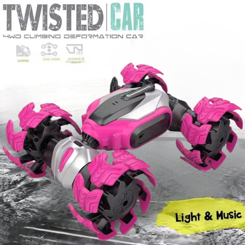 Машинка трансформер-перевертиш на радіокеруванні з торсіонною підвіскою, рожева