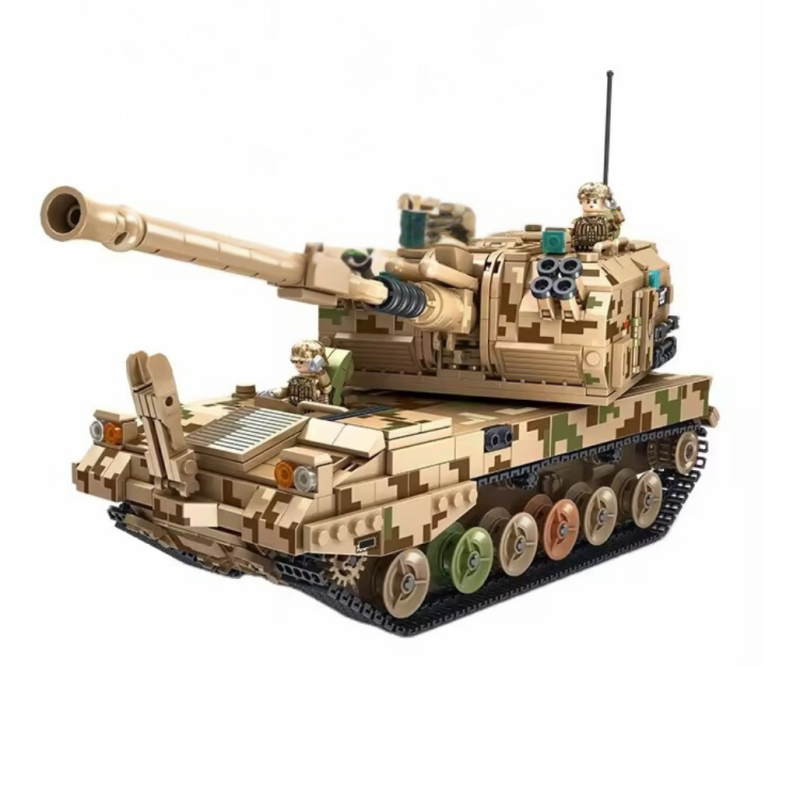 Конструктор дитячий.Самохідна артилерійська установка військовий танк 1648 деталі, хакі