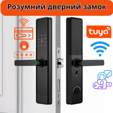 Розумний дверний замок кодовий з Wi-Fi, відбитком пальця і ключ-картою, чорний