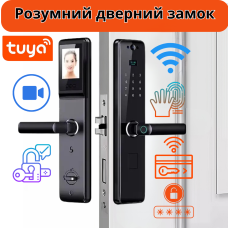 Розумний дверний замок з камерою, кодовий замком Wi-Fi з відбитком пальця і ключ-картою, чорний