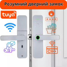 Розумний дверний замок з Wi-Fi кодовий KHS-F005, з ключ-карткою та відбитком пальця, світло-сірий