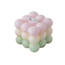 Свічка “Кубик бульбашок“ ручної роботи колір рожевий,зелений,білий