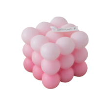 Свічка “Кубик бульбашок“ ручної роботи в рожевому кольорі