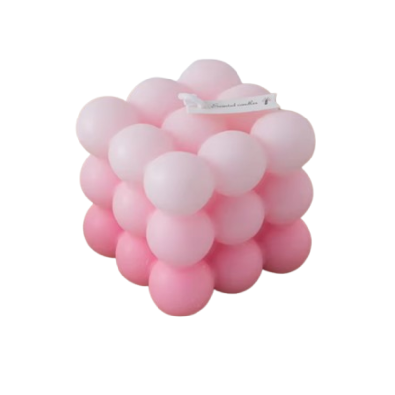 Свічка “Кубик бульбашок“ ручної роботи в рожевому кольорі