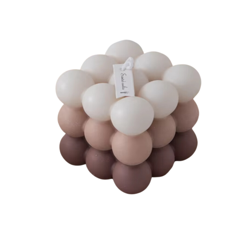 Свічка “Кубик бульбашок“ ручної роботи в коричневому кольорі