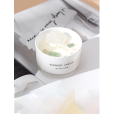 Свічка ароматична “Гарденія“ у скляній чаші з декором з кварцових каменів у білому кольорі