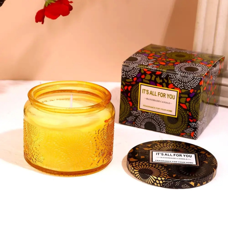 Свічка ароматична “Lavender“ натуральна із соєвого воску без барвників у скляній жовтій чаші