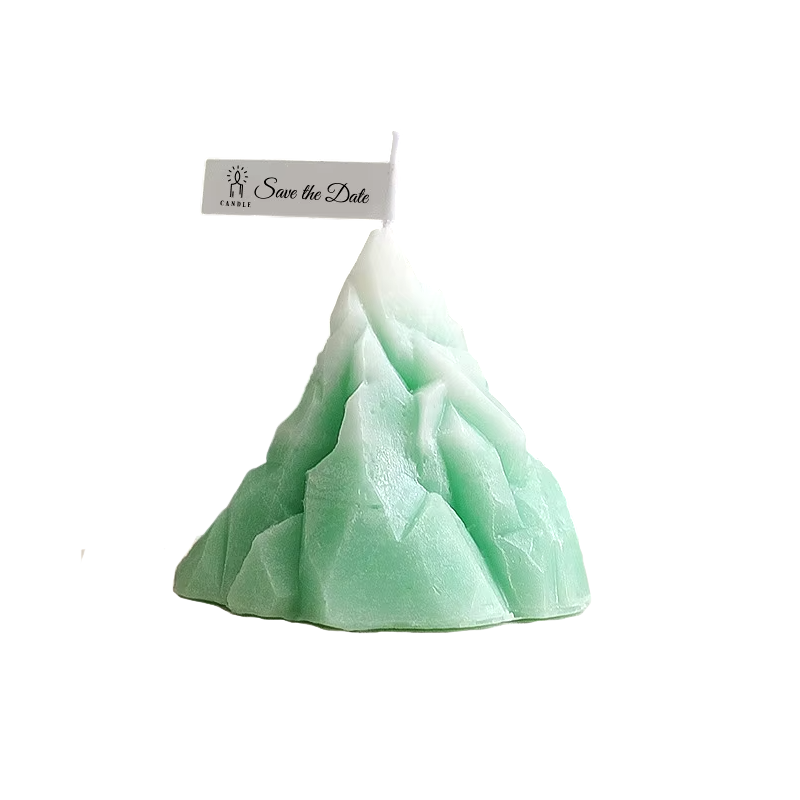Свічка конусна у формі гори, ручної роботи, у зеленому кольорі