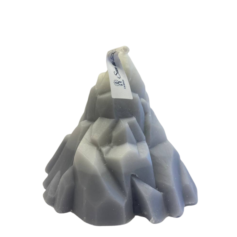 Свічка конусна у формі гори, ручної роботи, у сІрому кольорі