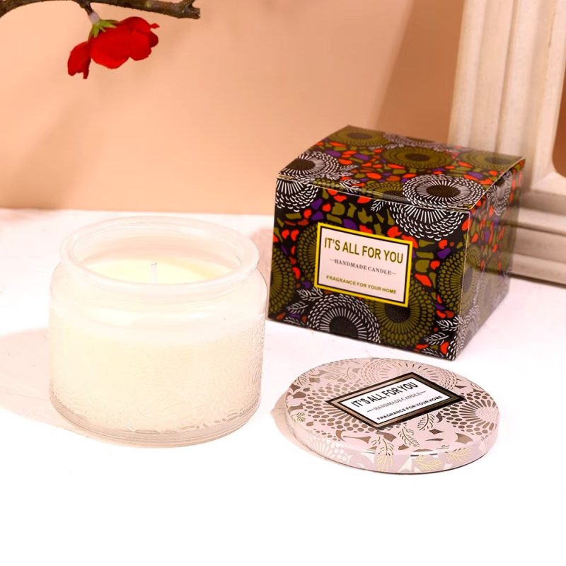 Свічка ароматична натуральна із соєвого воску без барвників “Blue wind chimes“ у скляній чаші з кришкою