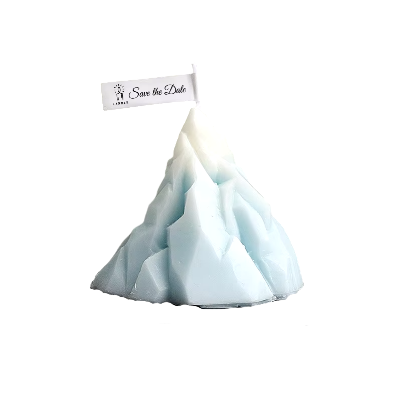 Свічка конусна у формі гори, ручної роботи, у синьому кольорі