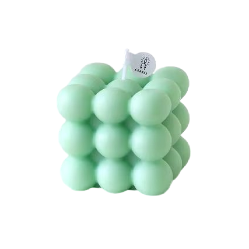 Свічка у формі бульбашковий куб у зеленому кольорі