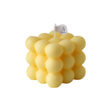 Свічка у формі бульбашковий куб у жовтому кольорі