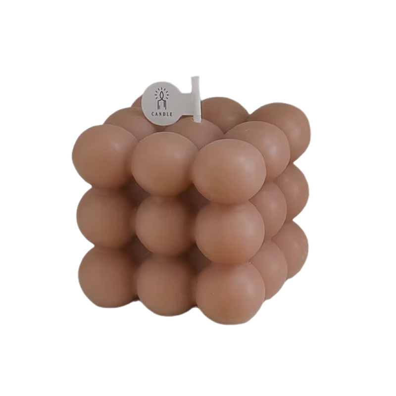 Свічка у формі бульбашковий куб у коричневому кольорі