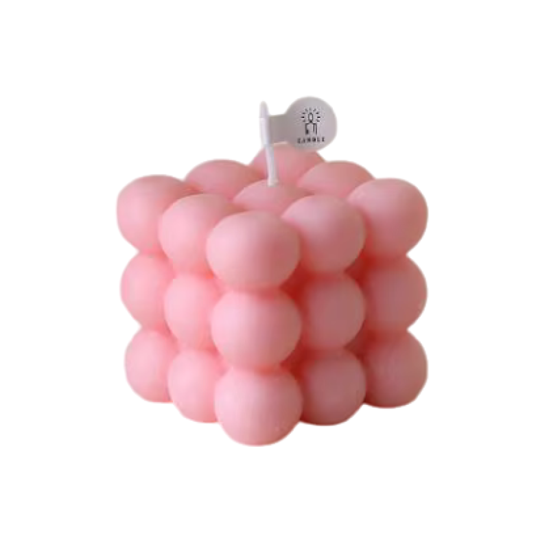 Свічка у формі бульбашковий куб у рожевому кольорі