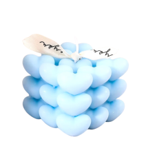 Свічка ароматична “Кубик сердець“ ручної роботи у синьому кольорі