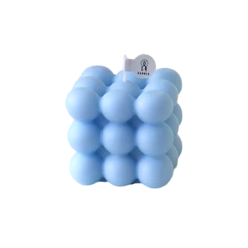 Свічка у формі бульбашковий куб у синьому кольорі