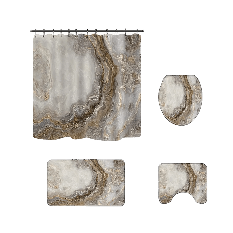 Набір килимків і шторки для ванної кімнати та душу, комплект шторки і килимки у ванну, коричневий колір