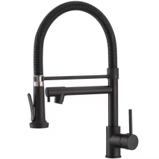 Змішувач для кухні з латунний з висувним і стаціонарним зливом з нержавіючої сталі, колір чорний