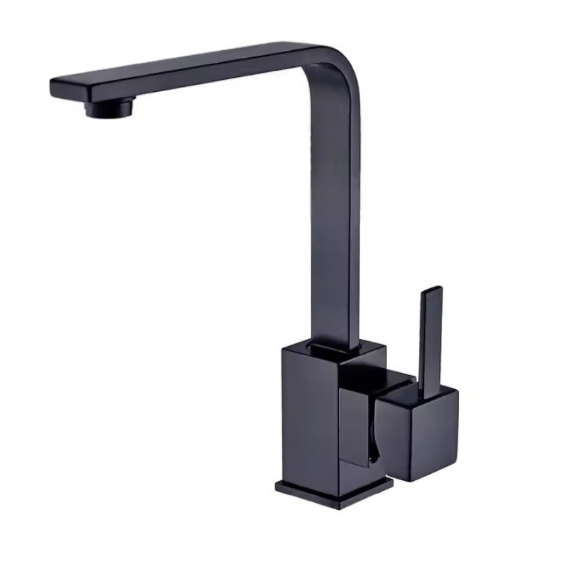 Змішувач для кухні з латунний, з нержавіючої сталі з бічним важелем, колір чорний