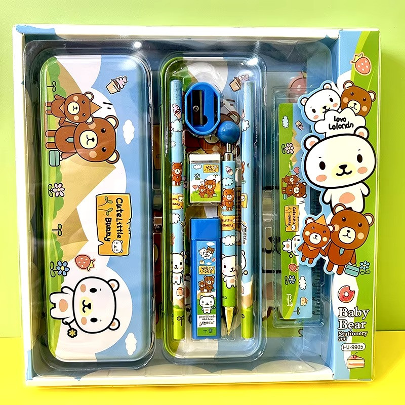 Пенал шкільний «Ведмедики» з канцелярським приладдям для школи в комплекті