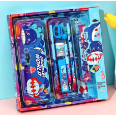 Пенал шкільний «Акули» з канцелярським приладдям для школи в комплекті