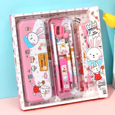 Пенал шкільний «Кролики» з канцелярським приладдям для школи в комплекті