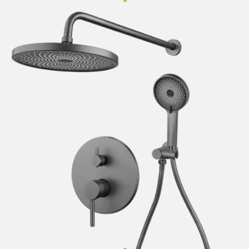 Душовий гарнітур 2 в 1 стаціонарний і ручний душ із латуні прихованого монтажу , Сірий