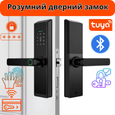Розумний дверний замок кодовий з Bluetooth і відбитком пальця з ключ-картою KHS-F009, чорний
