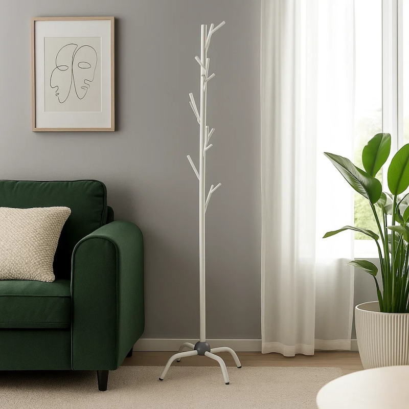 Вішалка для верхнього одягу та головних уборів висота 174 см підлогова на ніжках, сталева, біла