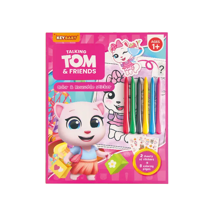 Дитяча книжка-розмальовка Keybaby з крейдою та наліпками для дітей від 1 року, у кольорі Pink