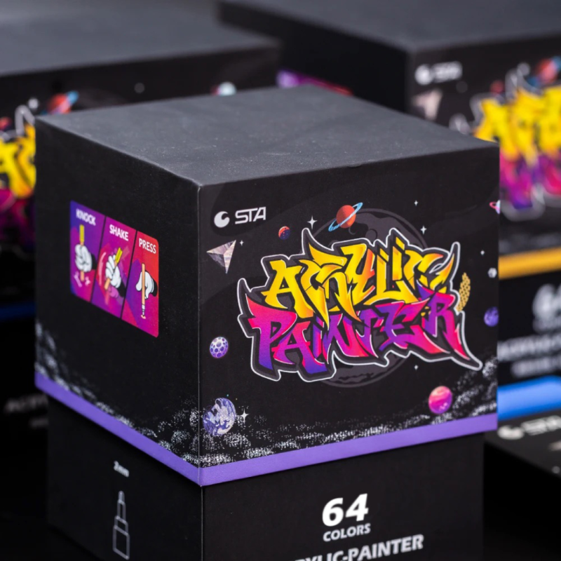 Маркери акрилові STA для малювання, преміум якість, набір 64 кольорів, універсальні для скла, дерева, ткани та кераміки