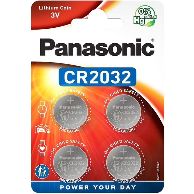 Батарейка Panasonic CR2032 Lithium, 3.0 V, 4 шт.