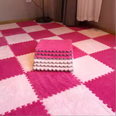 Килимок-пазл плюшевий, термокилимок, мат дитячий теплий 60*90см, 6 пазлів, колір фуксія