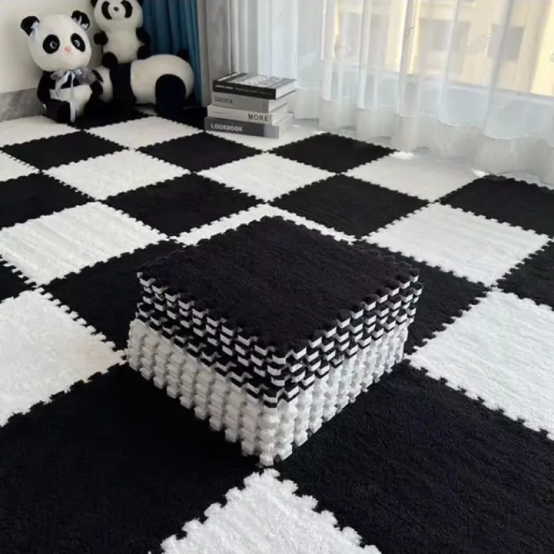 Килимок-пазл плюшевий, термокилимок, мат дитячий теплий 60*90см, 6 пазлів, колір білий