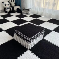 Килимок-пазл плюшевий, термокилимок, мат дитячий теплий 90*120см, 12 пазлів, колір чорний