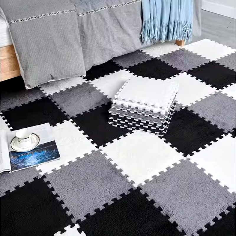 Килимок-пазл плюшевий, термокилимок, мат дитячий теплий 90*120см, 12 пазлів, колір білий