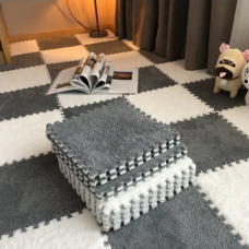 Килимок-пазл плюшевий, термокилимок, мат дитячий теплий 90*120см, 12 пазлів, 2 кольори білий/сірий