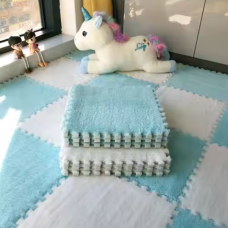 Килимок-пазл плюшевий, термокилимок, мат дитячий теплий 90*120см, 12 пазлів, 2 кольори білий/блакитний