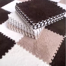 Килимок-пазл плюшевий, термокилимок, мат дитячий теплий 90*120см, 12 пазлів, 3 кольори коричневий/білий/бежевий