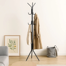 Вішалка для одягу висота 173 см підлогова з гачками для одягу, капелюхів та аксесуарів металева чорна