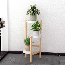 Стелаж для рослин і квітів на 3 полиці та горщиків із квітами колір деревної текстури