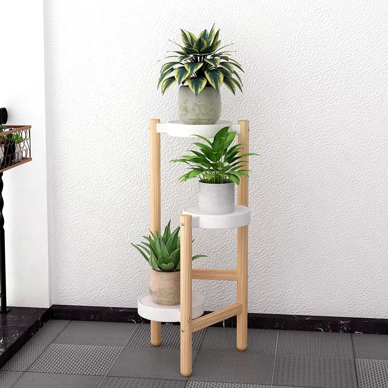 Стелаж для рослин і квітів на 3 полиці та горщиків із квітами колір деревної текстури